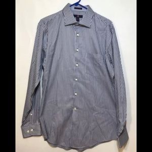 Egara Dress Shirt 16 34/35 Striped Men's Long Sleeve Shirt Blue White